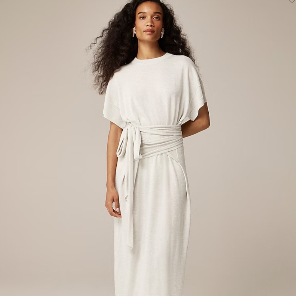 J. Crew Cream Midi Dress with Waist Tie